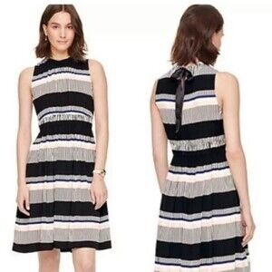 Kate Spade Sleeveless Bay Stripe Tie Back Black Pink Fit & Flare Dress Size 0